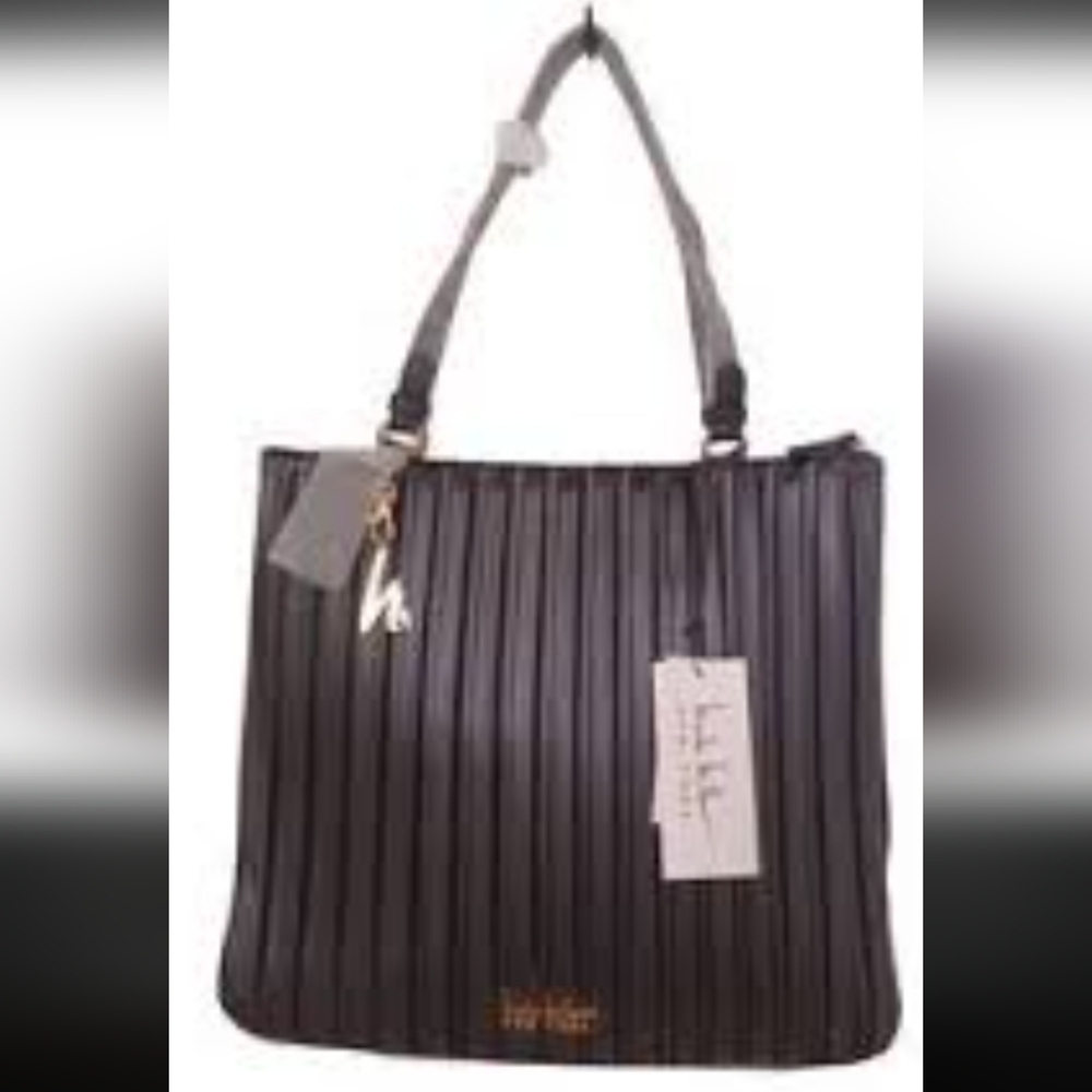 Nicole Miller Black 100% Polyurethane Tote 13" x 15" x 4" Bag NIP